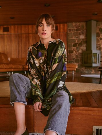 One Hundred Stars Oversized Shirt Orchid Black
