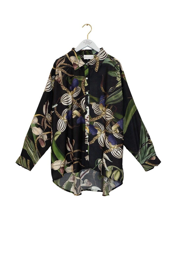 Oversized Shirt Orchid Black One Hundred Stars