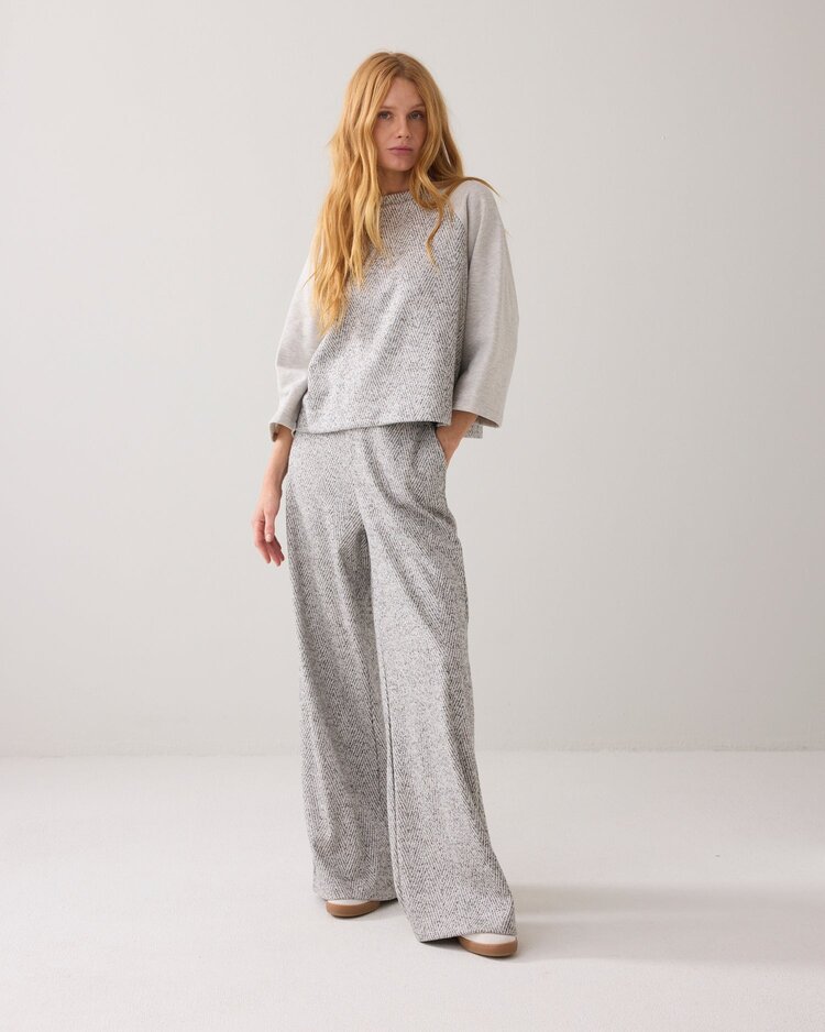 Wide leg herringbone pants mist Summum Woman