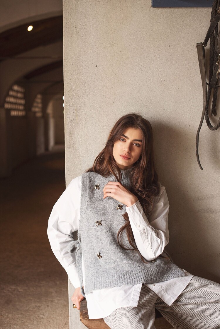 Embellished spencer cozy melange knit mist Summum Woman