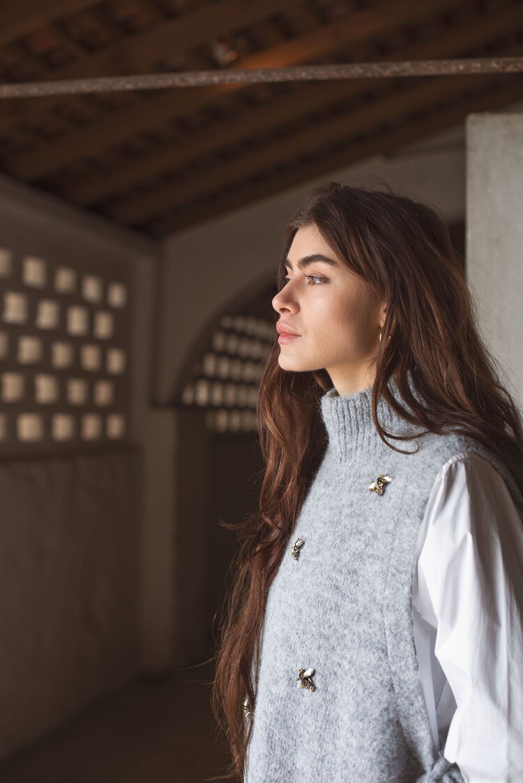 Embellished spencer cozy melange knit mist Summum Woman