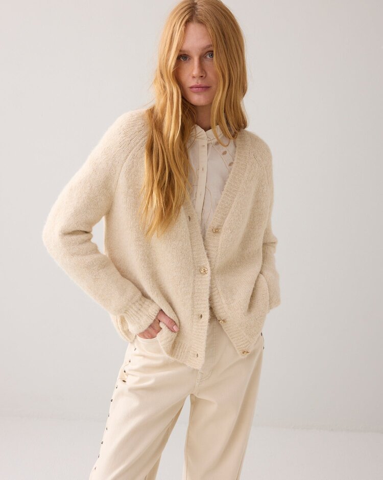 Cardigan cozy melange knit ivory Summum Woman