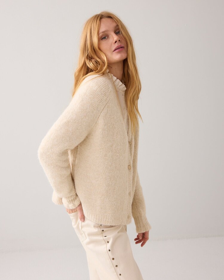 Cardigan cozy melange knit ivory Summum Woman