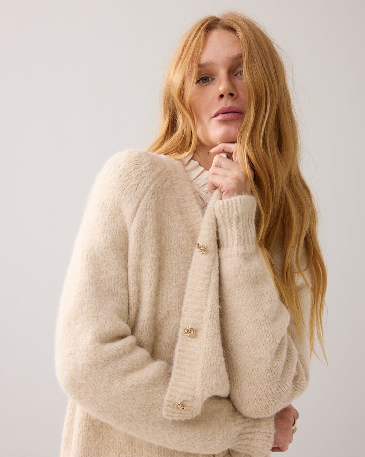 Cardigan cozy melange knit ivory Summum Woman