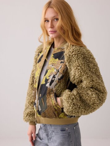 Jacket bomber jacquard teddy mix green lentil