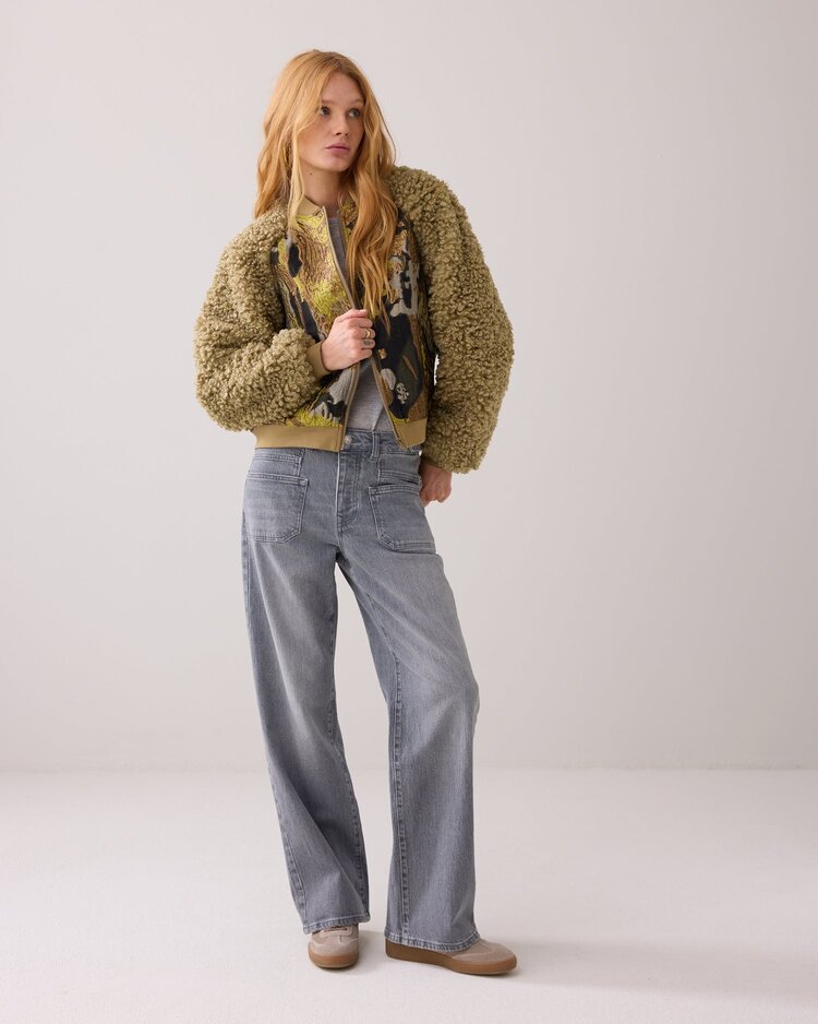 Jacket bomber jacquard teddy mix green lentil Summum Woman