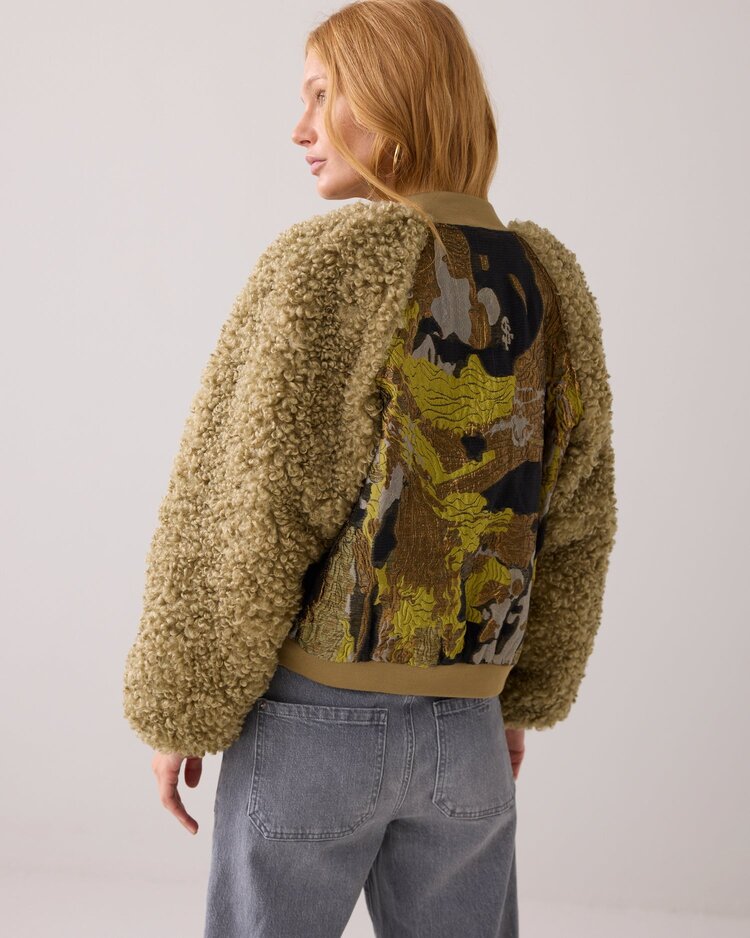 Jacket bomber jacquard teddy mix green lentil Summum Woman