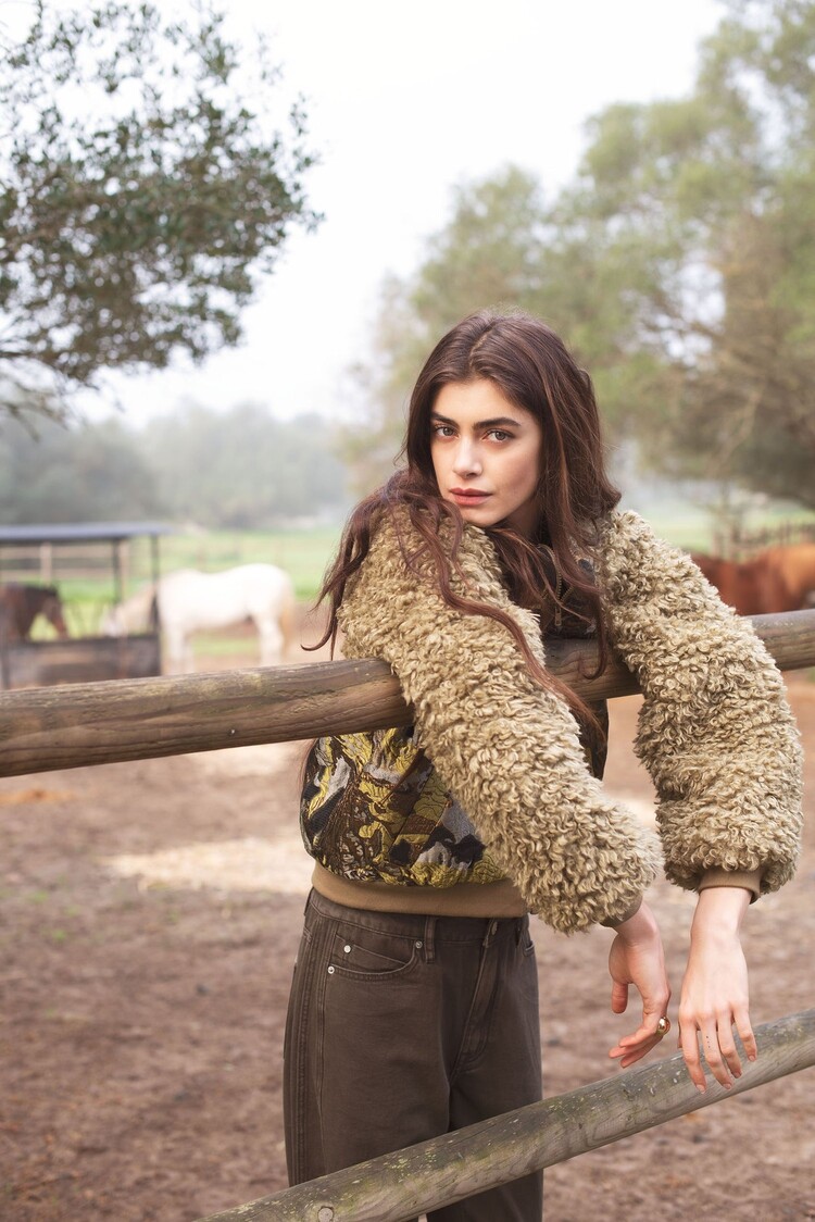 Jacket bomber jacquard teddy mix green lentil Summum Woman