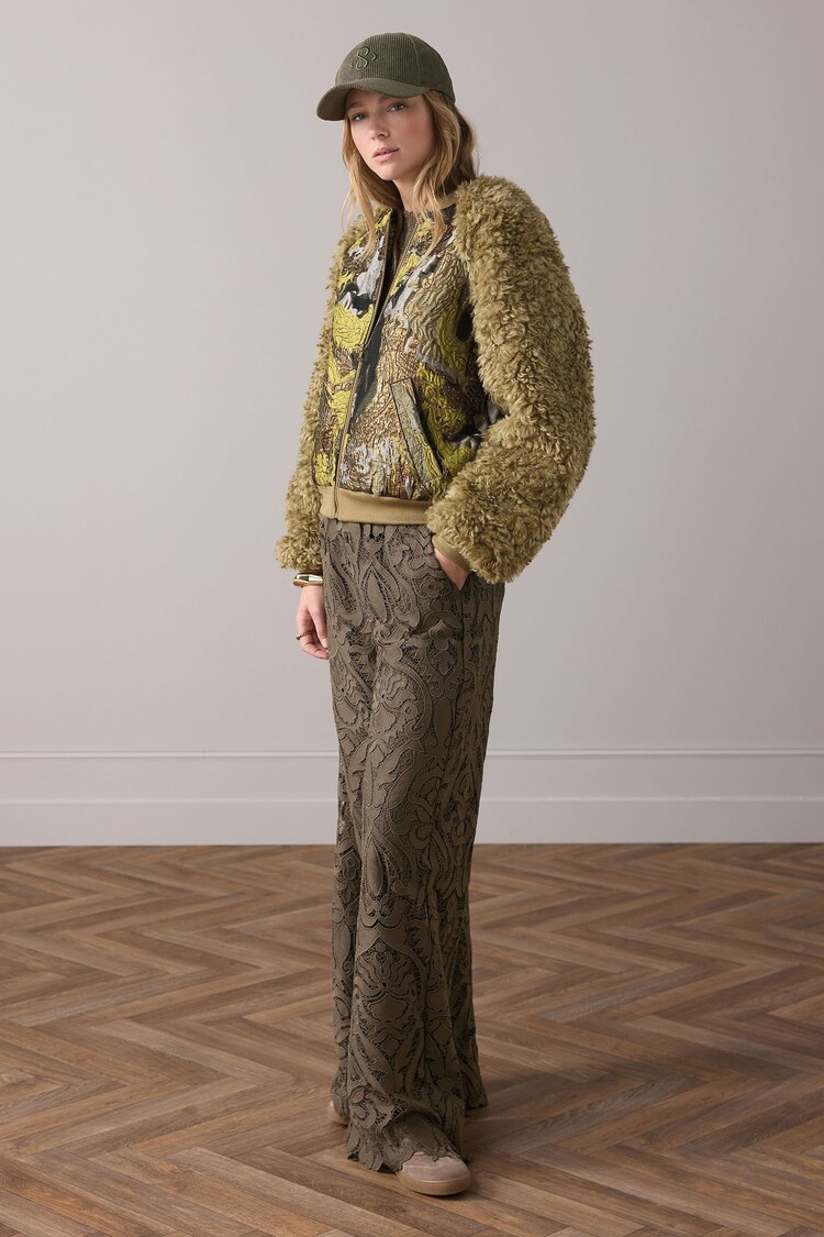 Jacket bomber jacquard teddy mix green lentil Summum Woman