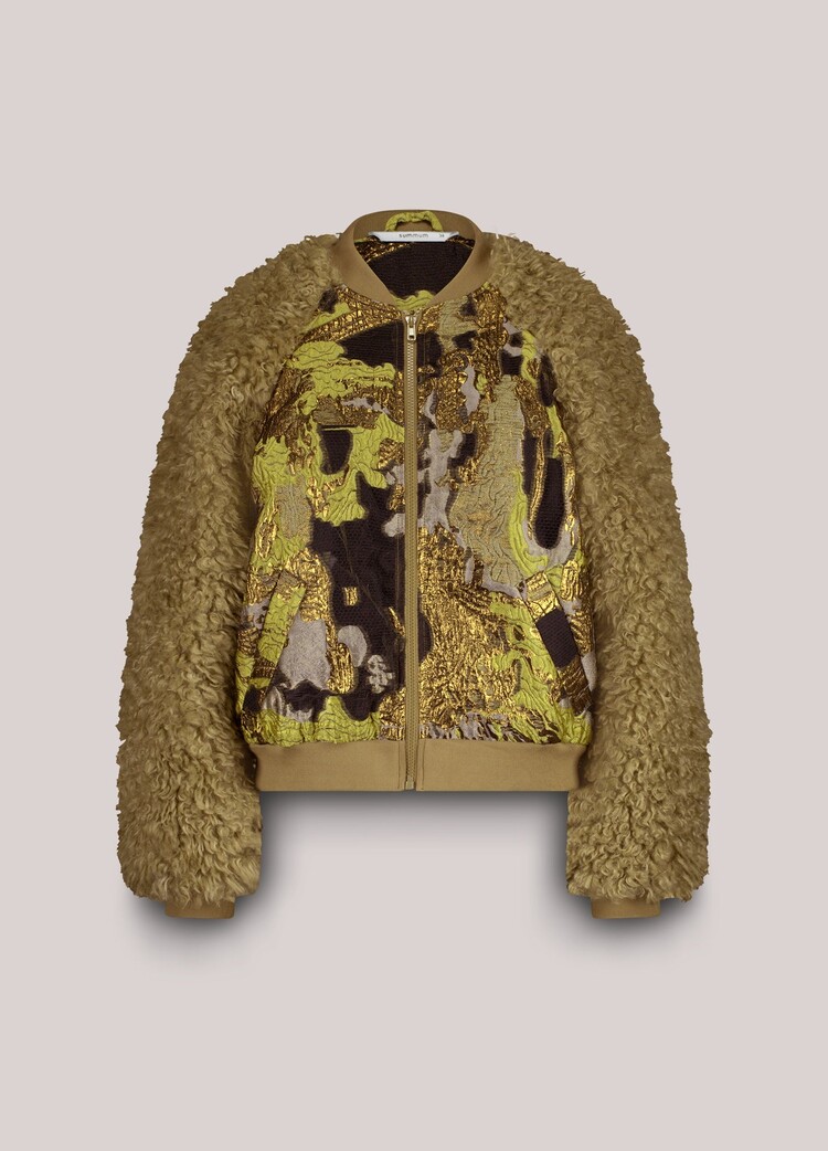 Jacket bomber jacquard teddy mix green lentil Summum Woman