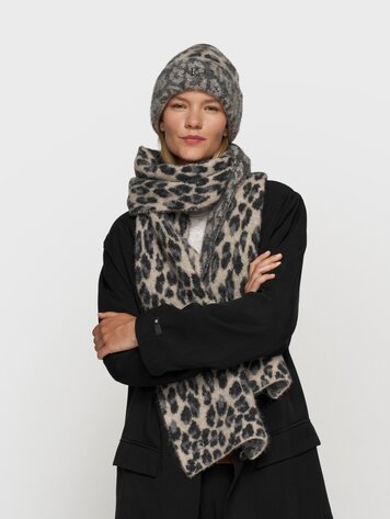 Knit scarf leopard soft white melee