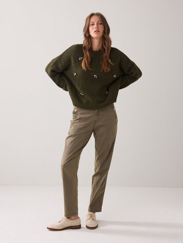 Embellished sweater cozy melange knit dark camo