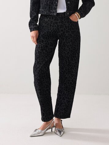Jeans tapered black denim leopard