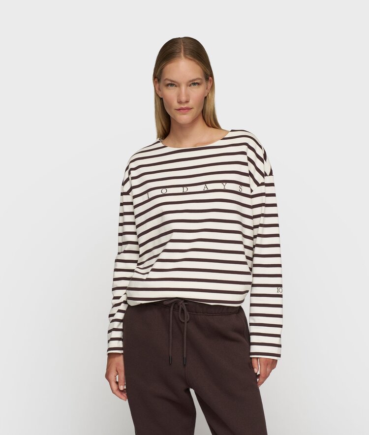 10DAYS Boat neck top stripes ecru/wine 10Days