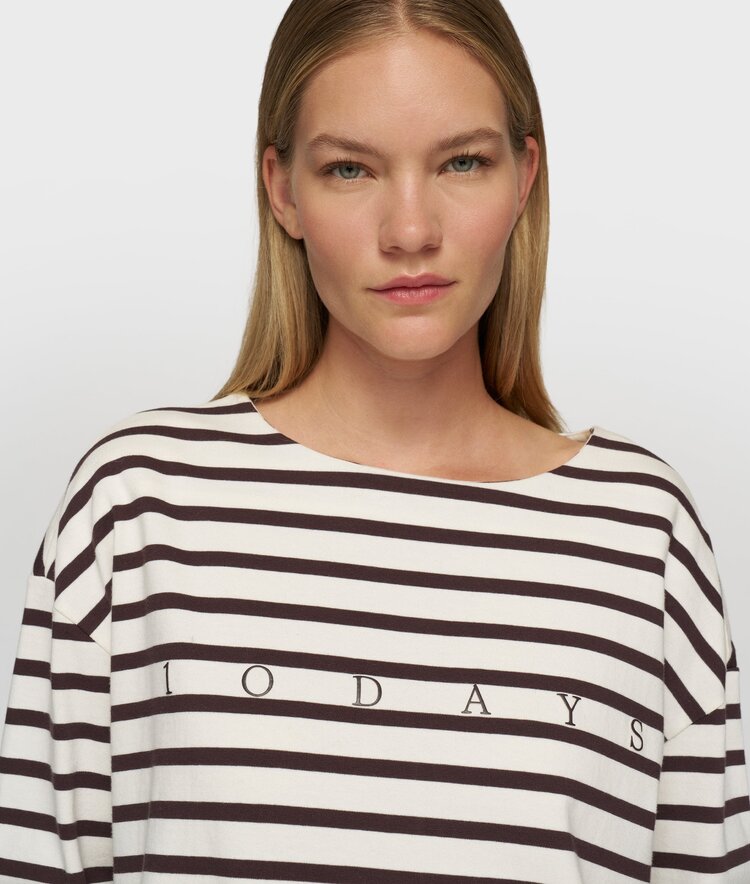 10DAYS Boat neck top stripes ecru/wine 10Days
