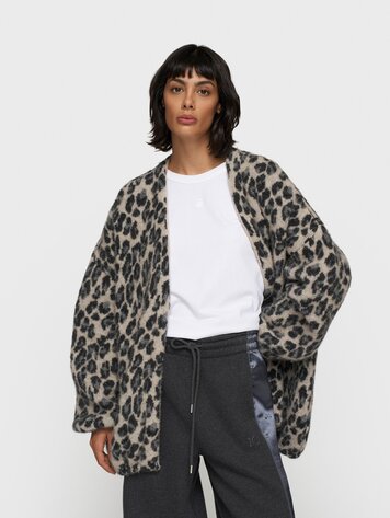 Knit cardigan leopard soft white melee