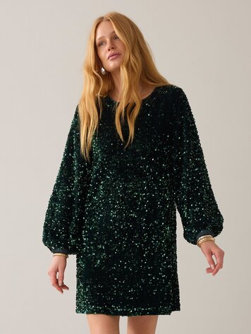 Summum Woman Dress sequins velour emerald green