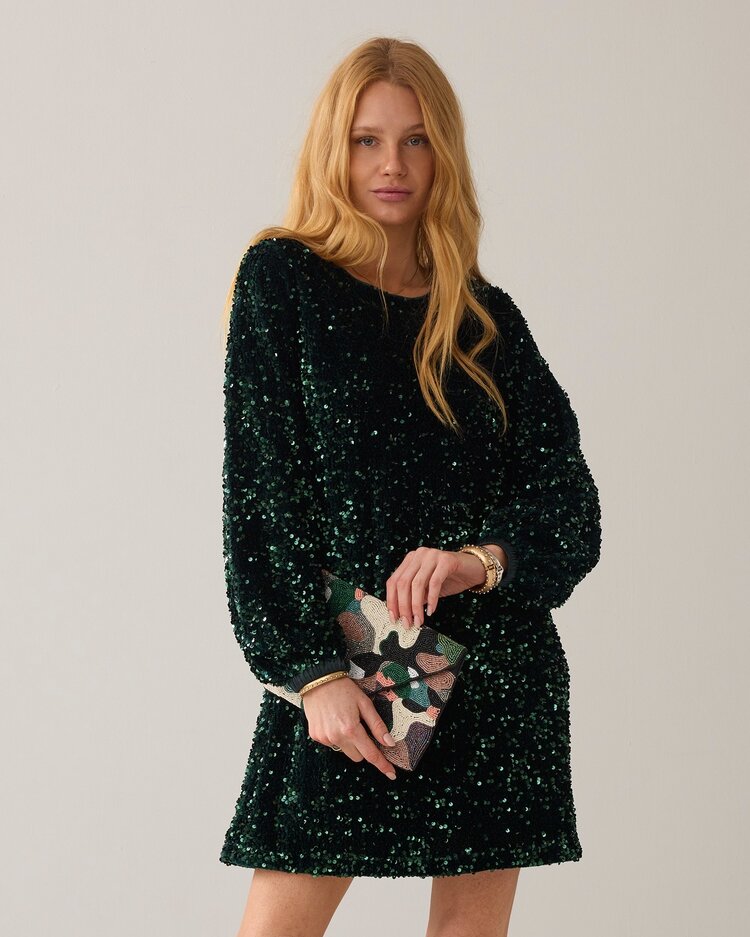 Summum Woman Dress sequins velour emerald green Summum Woman
