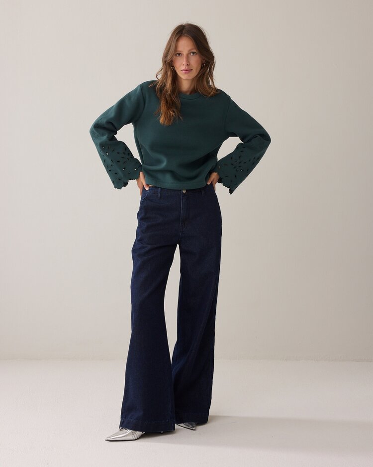 Summum Woman Top embroidered sleeve emerald green Summum Woman