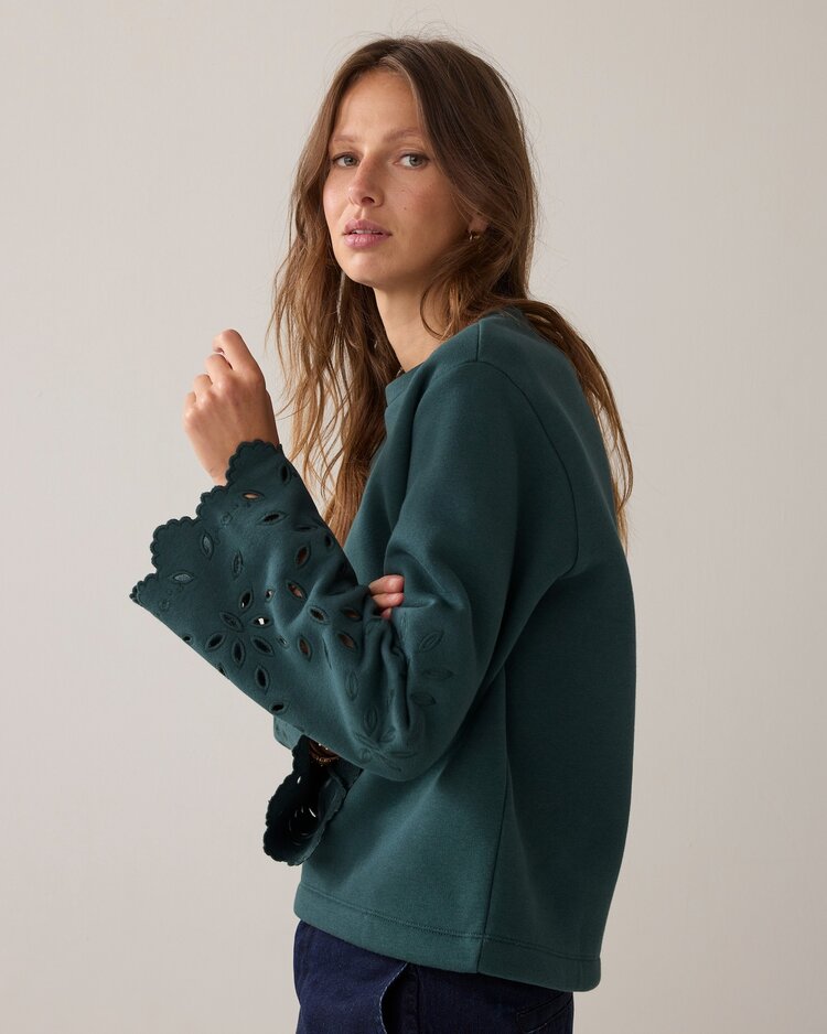 Summum Woman Top embroidered sleeve emerald green Summum Woman