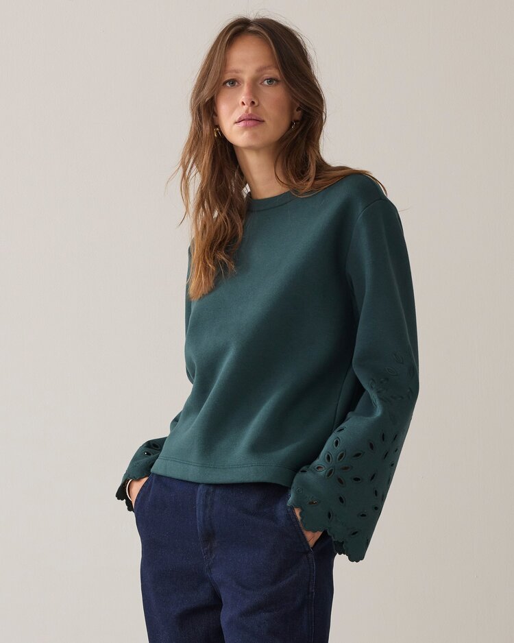 Summum Woman Top embroidered sleeve emerald green Summum Woman