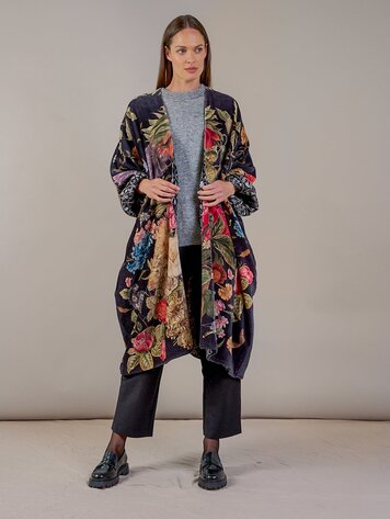 One Hundred Stars Velvet Grande Kimono Primula Black
