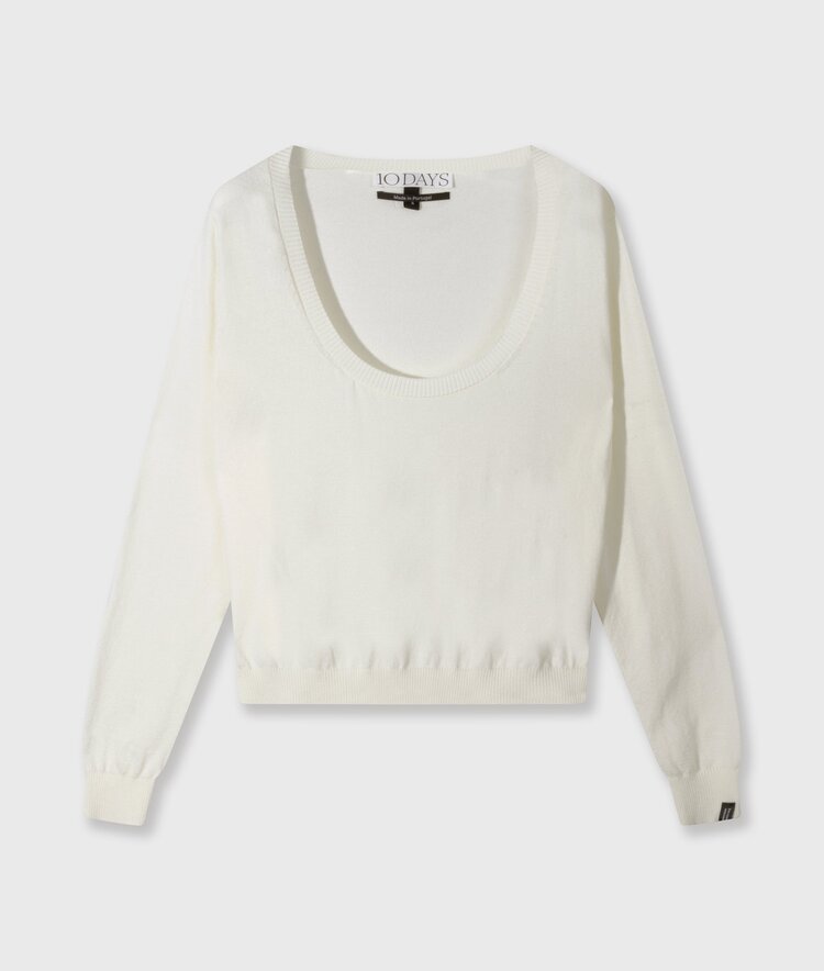 10DAYS Deep neck knit sweater ecru 10Days