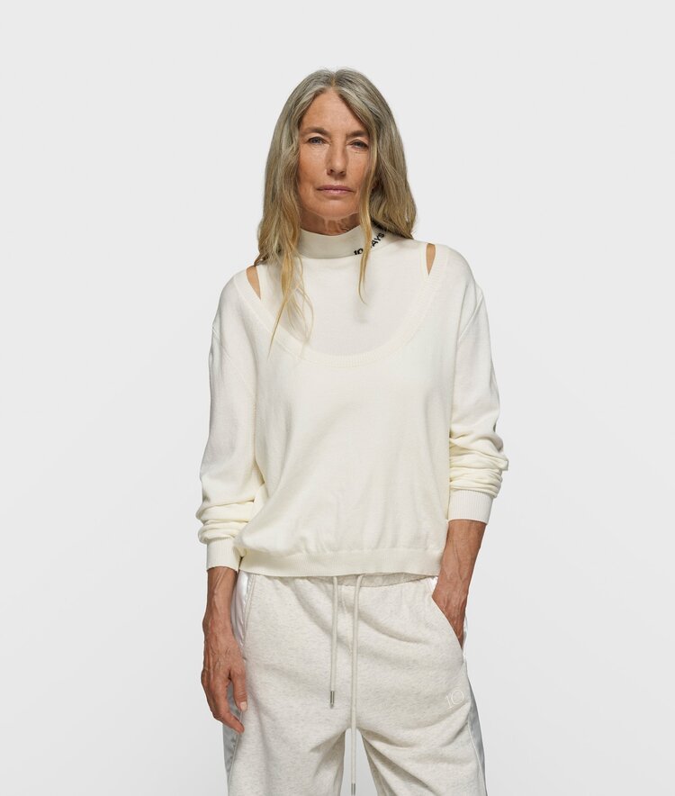 10DAYS Deep neck knit sweater ecru 10Days