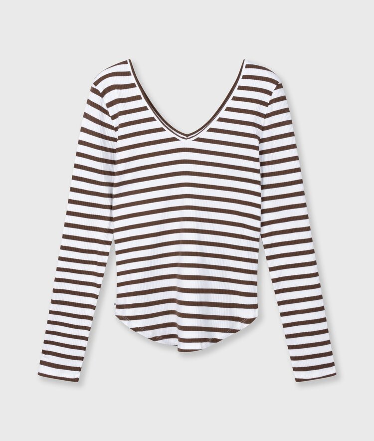 10DAYS V-neck ballet top stripes white/dark truffle 10Days