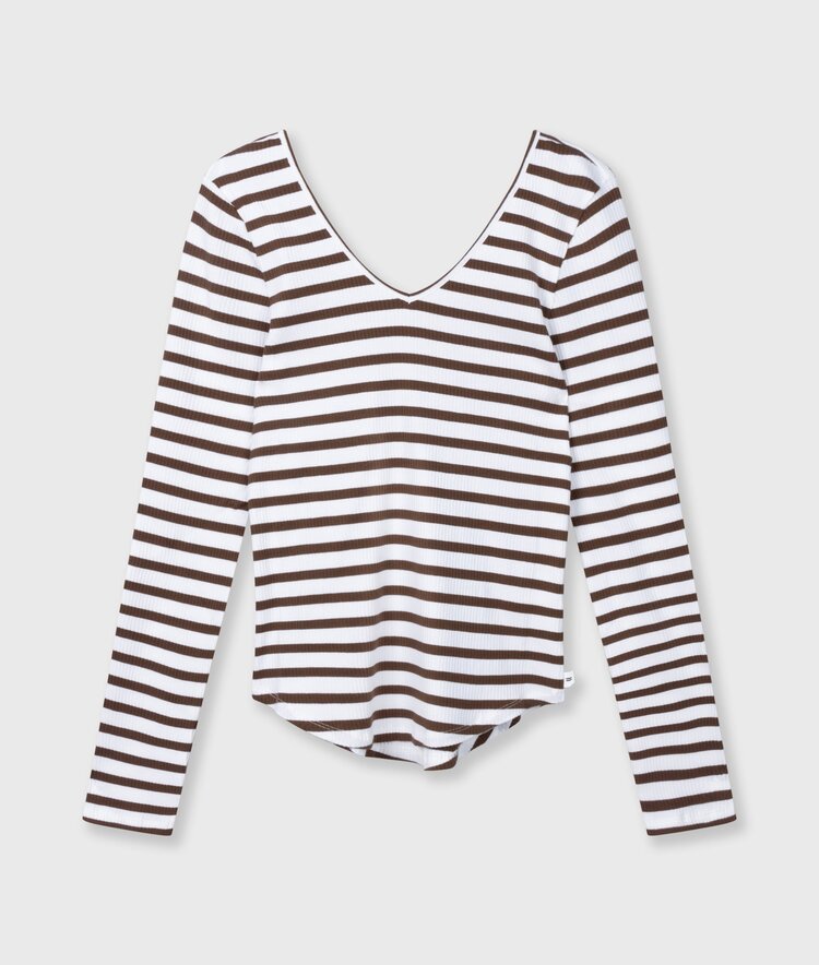 V-neck ballet top stripes white/dark truffle 10Days