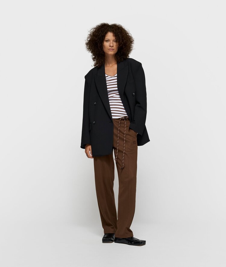 V-neck ballet top stripes white/dark truffle 10Days