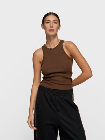 10DAYS Tank top pearls dark truffle