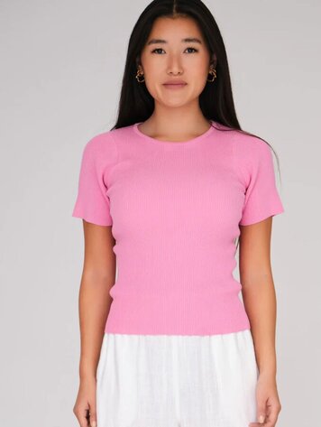 A-View Rib knit short sleeve top pink