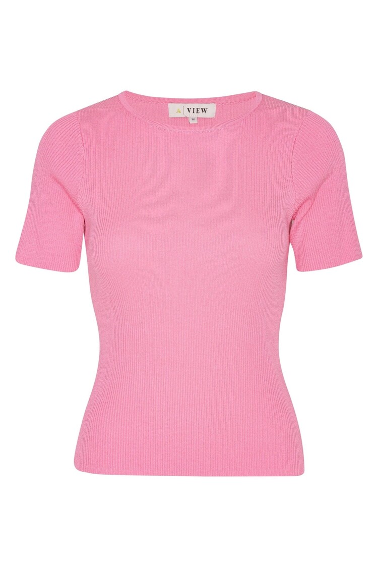 A-View Rib knit short sleeve top pink A-View