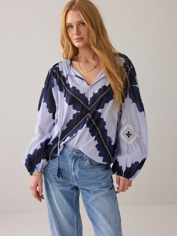 Summum Woman Top cotton voile tie&die soft blue