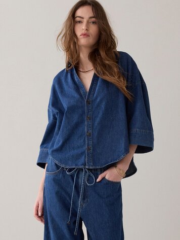 Summum Woman Blouse denim kimono light cotton twill