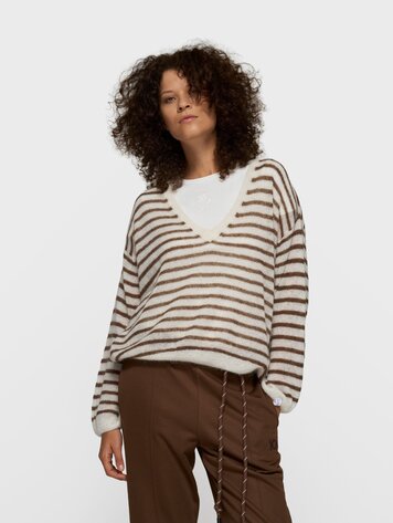 10DAYS Thin v-neck knit sweater dark truffle/ecru
