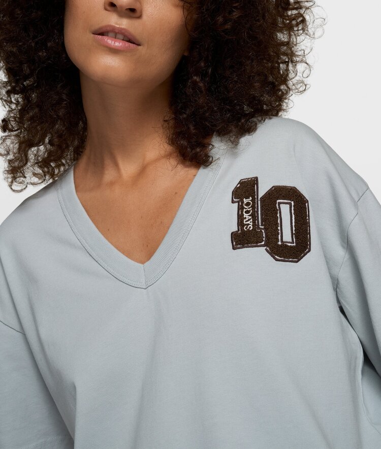 10DAYS Thick cotton v-neck tee clean blue 10Days