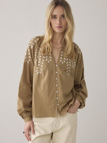 Summum Woman Blouse cotton branches khaki