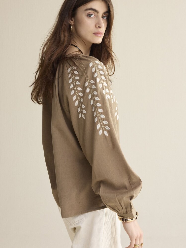 Summum Woman Blouse cotton branches khaki Summum Woman