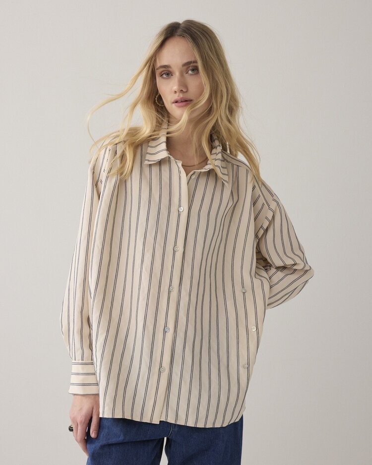 Summum Woman Blouse adjustible chenille stripe ivory midnight blue Summum Woman