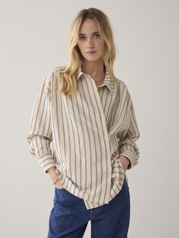 Summum Woman Blouse adjustible chenille stripe ivory midnight blue