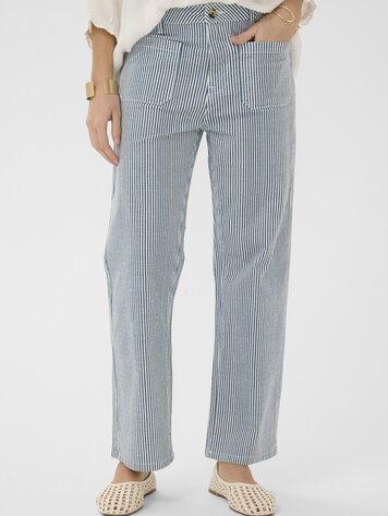 Cream Berta 7/8 twill pants horizon blue milkboy