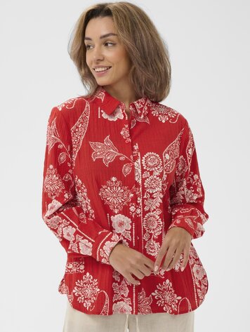 Cream Gianna blouse red ethnic print