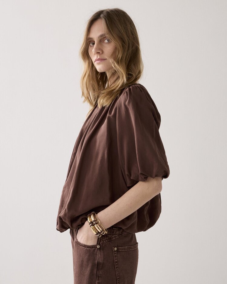 Summum Woman Top ballon sleeves viscose cotton coffee Summum Woman