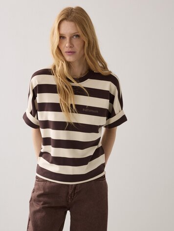 Summum Woman Top big stripe heavy jersey coffee