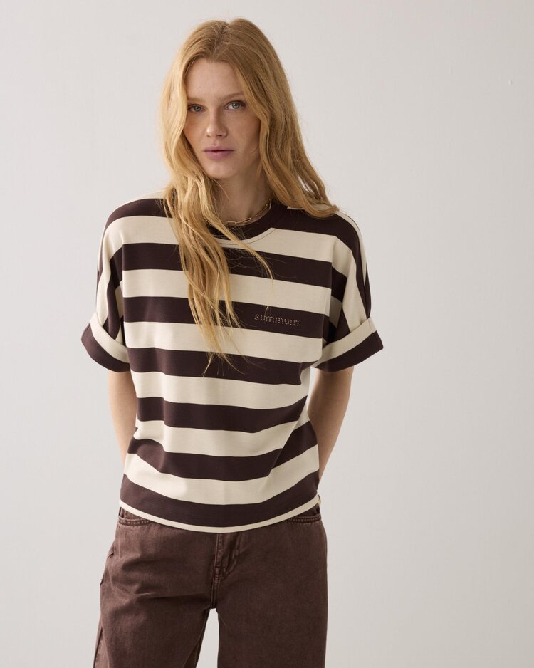 Summum Woman Top big stripe heavy jersey coffee Summum Woman
