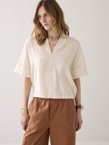 Summum Woman Top short sleeves modal linen blend ivory