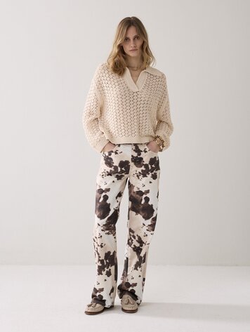 Summum Woman Baggy straight pant cow printed twill multicolour