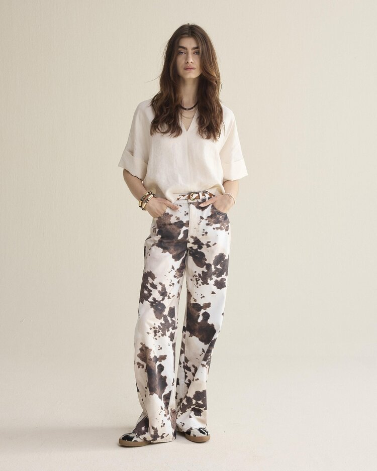 Summum Woman Baggy straight pant cow printed twill multicolour Summum Woman